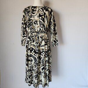 Vintage Sabino Made in USA Midi Dress Dolman Long Sleeve Geo-Printed